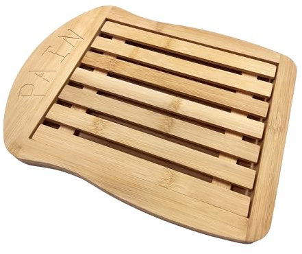 Tarunmo Tabla de cortar de bambú natural de 34 x 26 cm con bandeja para migas para cortar pan de cocina fácilmente