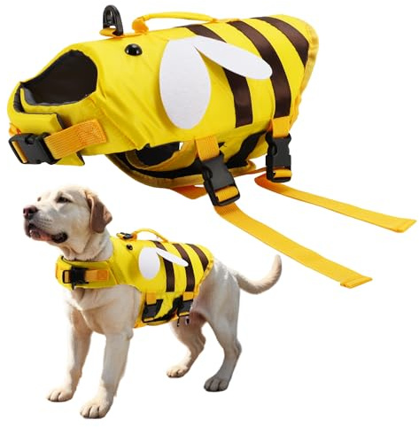 CAPASTEC Giubbotto di salvataggio regolabile a forma di ape per cani per il nuoto e le barche L giallo