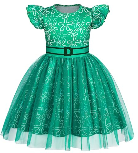 Febbabe Costume de dégoût pour enfant – Robe tutu en tulle de dessin animé pour fille – Déguisement de princesse flottante pour Halloween, anniversaire, fête mondiale du livre, vert, 5 à 6 ans