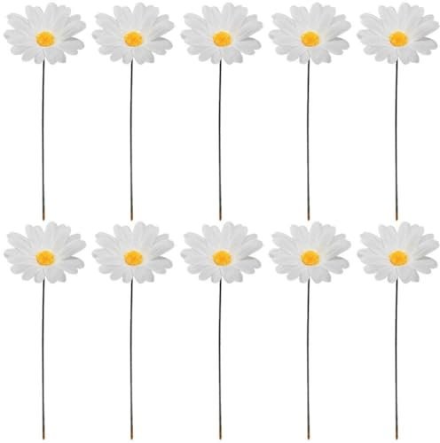 Ymxygz Lot de 10 Grands Piquets en Métal pour Pelouse, Décoration De Jardin, Antirouille, Marguerite Blanche, Bâton De Fleur en Métal, Art De Cour pour L'extérieur