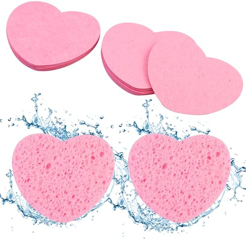 22 esponjas faciales comprimidas, esponja facial de celulosa suave, esponja desmaquillante, alto poder de limpieza para limpieza facial, masaje, máscara exfoliante de poros (corazón)