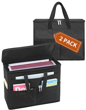 Qozary 2 Pack File Folder Organizer Box-Hanging File Tote Bag With Lids, Collapsible Portable Filing Organizer Box With Handle, Document Storage Bag For Office,Home,Travel, School