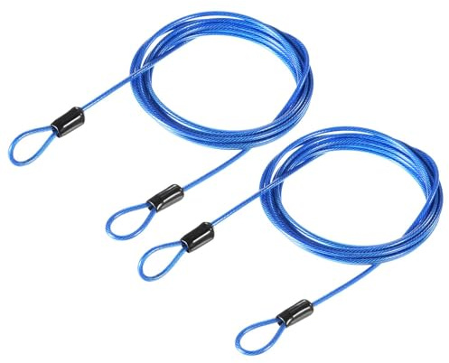 TOP-VIGOR 2 st säkerhetsstålkabel, 2,5 mm x 2 m/6,56 fot belagd säkerhetsvajer dubbel slinga flexibel säkerhetskabellås för utomhus resor bagage cykel, blå