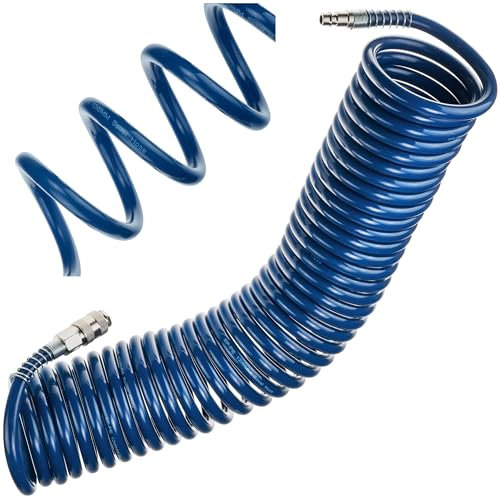 STIX Tuyau d’Air Comprimé SP-PE 10m Spirale Ø8/12mm PE avec Raccords Rapides, Anti-Coude, 10 Bar, pour Outils Pneumatiques, Garage et Atelier