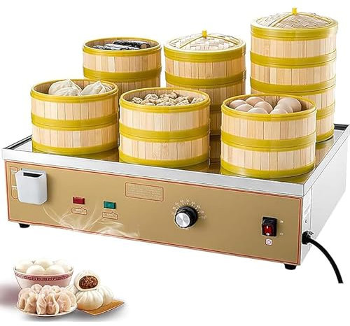 Vaporera eléctrica comercial for dim sum, máquina for bollos al vapor de 4/6 orificios, alarma de ebullición en seco/falta de agua y suministro de agua independiente, ajuste de temperatura de 30 a 110