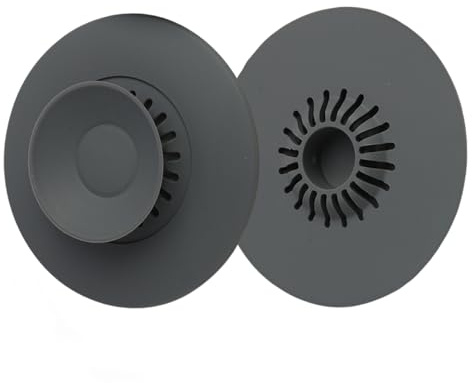 Set di 2 tappi di scarico, per cucina e bagno, colore grigio, universali, in silicone, con filtro per capelli, lavandino, pratica protezione, intasamento, depositi, ideale per lavello da cucina, vasca