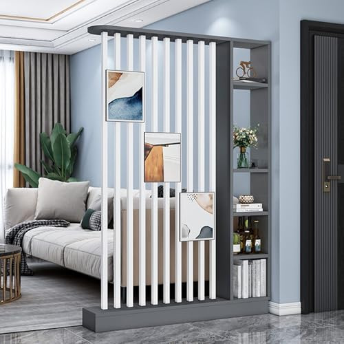 Wall Room Divider Modern Storage Cabinet Display Bookshelf Screen with Shelves Temporary Tall Privacy Panel Partition for Home Office Dorm Floor Ceiling Decorative(Grey,140*24*200cm/55*9.5*79in)