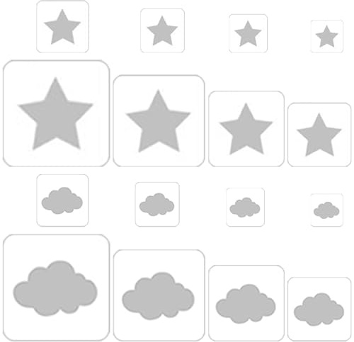 Guyode 16 Piezas Plantillas para Pintar: 8 Estrellas y 8 Nubes, DIY Dibujo de Plantillas de Pintura Artesanía para Tarjeta de Regalo, Decoración de Pared
