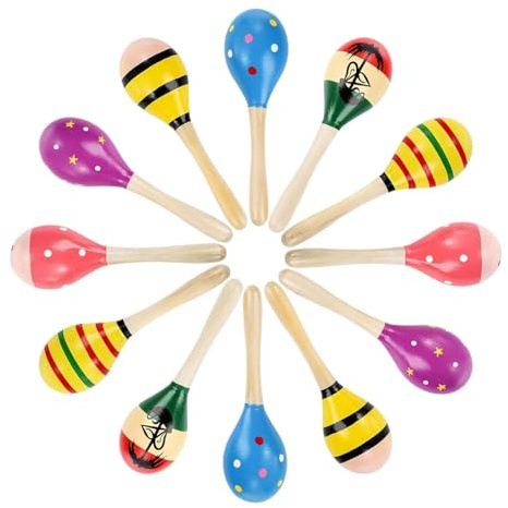 TTETTZ 12 Piezas de Maracas Juguetes de Aprendizaje Percusión Manual Instrumentos Sonoros Fabricadas en Madera para Un Sonido Claro Adecuado para Actuacione