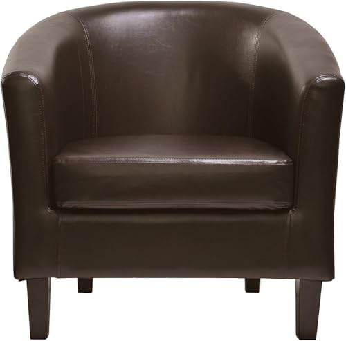 mcc direct PU Leather Tub Chair, Upholstered Armchair, Club Chair for Living Room, Bedroom and Lounge Reception (Chocolate)