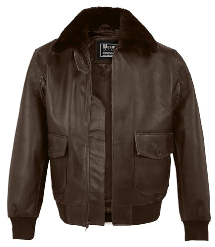 Desired Jackets Navy G-1 Real Leather Bomber Jacket Men Fur Collar Vintage Flight Aviator Leather Jacket Men (US, Alpha, Medium, Regular, Regular, Simple Brown Fur Collar)
