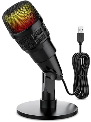 WAKEVLEO Zenbanzer - Microfono USB con modalità RGB, microfono a condensatore per PC e Mac e canto, microfono da gioco per PS4/5, Plug and Play per streaming podcast YouTube, il cavo è di 2 metri