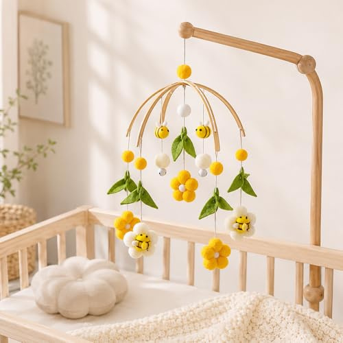 HOVCEH Mobil För Cododododo-Säng, Skötbord Och Langerbord Med Filtbollar, Bin Och Blommor, Dekoration För Barnrum