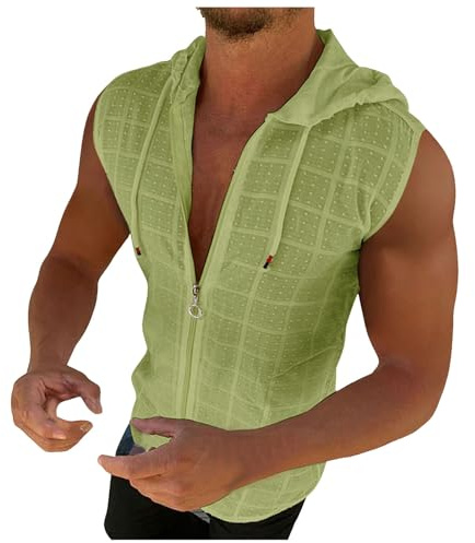 Débardeur pour Homme avec Fermeture éclair - Sweat à Capuche Respirant sans Manches Jacquard avec T-Shirt de Musculation d'entraînement Maillot Corps