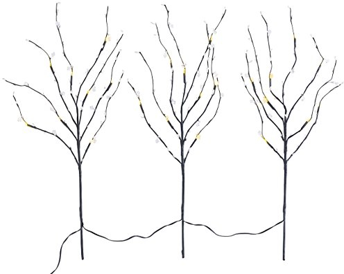 Lunartec Lichterzweig: 3 Deko-Zweige, je 48 Kunststoff-Knospen & 8 LEDs, batteriebetr., Timer (Beleuchtete Zweige für Bodenvase, Beleuchtete Zweige für Vase, Leuchtzweige Weihnachten)