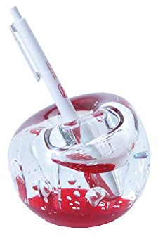 Pfrontenschmuck Traumkugel Briefbeschwerer aus Glas groß mit Stifthalterung - rot mit großen Blase - Handarbeit