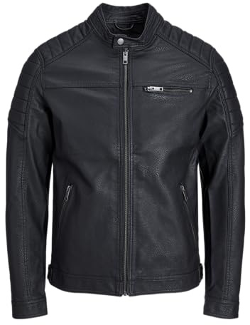 JACK & JONES Kunstlederjacke Herren,Schwarz-2,XL
