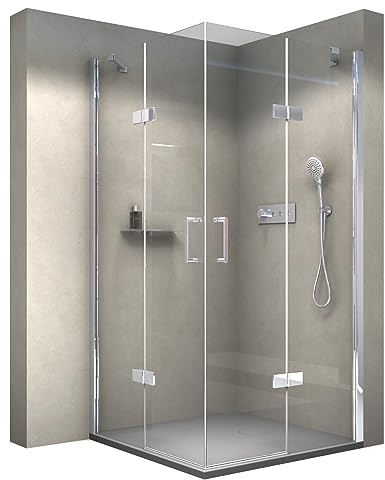 BERNSTEIN Duschabtrennung mit Drehtür Eckeinstieg Dusche EX809 - Nano Hebe-Senk-Mechanismus ESG-Sicherheitsglas - Duschkabine 90 x 90 x 195 cm mit Acryl-Duschtasse