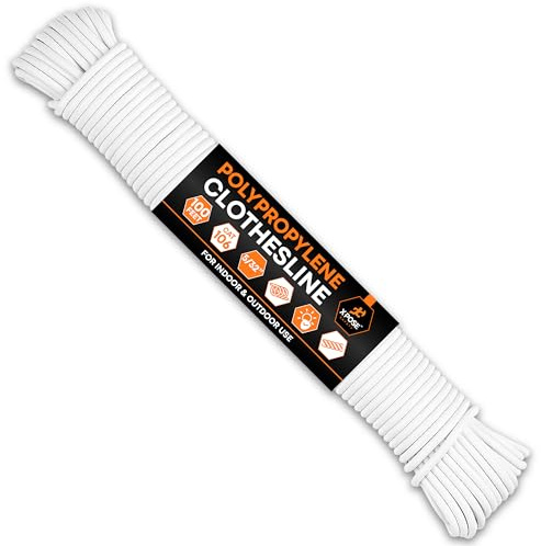 Plastic Clothesline Rope 5/32 x 100 FT, White Outdoor Clothes Line for Hanging and Drying Laundry, Weather Resistant Braided Plastic Laundry Line, Synthetic Cord for Clothesline Pulley