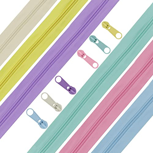 DOITEM 5 mm Zippers 12 m Nylon Endless Zip Set with Slider and Zip for Sewing and Crafts (6 Colors)