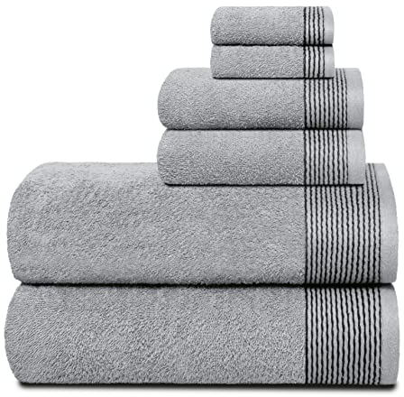 GLAMBURG Ultra Soft 6er-Pack Baumwoll-Handtuch-Set, enthält 2 übergroße Badetücher 70 x 140 cm, 2 Handtücher 40 x 60 cm und 2 Waschbetten 30 x 30 cm, hellgrau