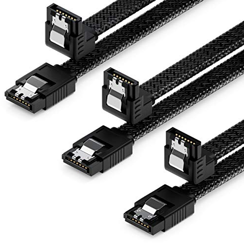 deleyCON 3x 60cm SATA 3 Kabel Nylon Set 6 Gbit/s Datenkabel SATA III Anschlusskabel Serial ATA Verbindungskabel für Mainboard & Festplatte HDD SSD 1 S-ATA L-Stecker 90° Gewinkelt Schwarz