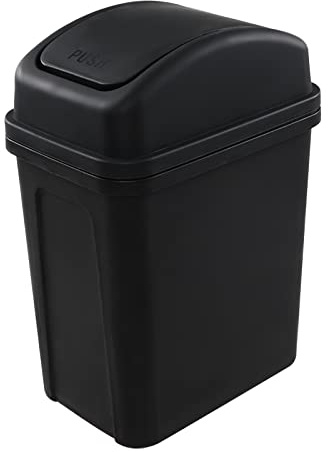 Fiazony 1-Pack 2 Gallon Plastic Small Swing Garbage Bin, Swing Lid Trash Bins, Black