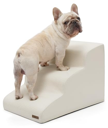 Lesure Dog Stairs for Small Dogs and Cats Pet Steps Ramp for Bed and Couch with CertiPUR-US Certified Foam with Non-Slip Bottom, Beige, 3 Steps