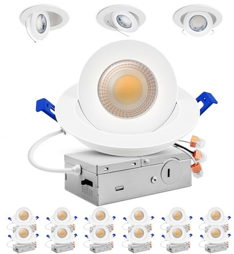 Adetu 4 inch Gimbal Led Recessed Lights, 360°+90° Adjustable Directional Recessed Lighting, 2700K/3000K/3500K/4000K/5000K Dimmable Retrofit Eyeball Can Lights with Jbox, ETL(White,12 Pack)