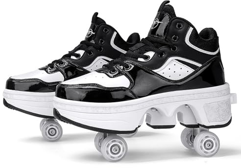 Chaussures de Patin à roulettes, Chaussures de Sport Multifonctions 2 en 1 avec Roues, Chaussures de Patin à roulettes escamotables Skateboard Roller Shoes,41