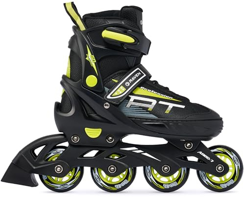RAVEN Profession Pattini in linea Inline Skates per bambini e adulti OPZIONALE 2in1 con Pattini da ghiaccio regolabili (Black/Lime senza pattini, 28-32 (18,5cm-21cm))