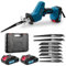 Sararoom Cordless Reciprocating Saw, 21V 0-4000 RPM Variable Speed Electric Cutter with 2x2000mAh Batteries & Fast Charger, Electric Saw with 8 Blades for PVC/Wood/Metal Cuting - Blue
