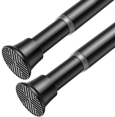 AIZESI 2Pack Tension Curtain Rod 23-46 Inch No Drilling Adjustable Black Tension Rod Extendable Spring Loaded Curtain Rods for Window Doorway Kitchen Closet Bathroom
