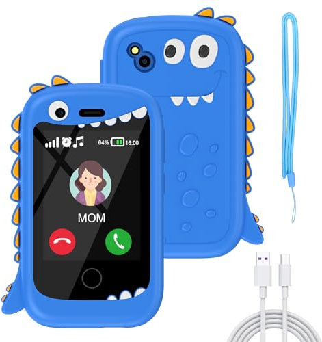 Alutoria Telephone Portable pour Enfant, Smartphone pour Enfant Jouets avec Appel SOS Musique Musique Livre Audio, Cadeau pour 4-10 Ans, Bleu
