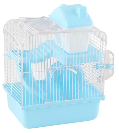 Hamster Cage, 2 Tiers Large Hamster Cages Large Space High Chassis Design 2 Tier Hamster Cage Small Pet Carrying Cage for Small Animals and Outdoor Use (Blue)
