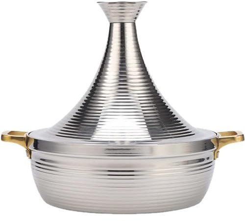 Moroccan Tagine, Cooking Pot, Stainless Steel Non Stick Moroccan Casserole with 2 Handles, Large Moroccan Cooker, Handmade Tagine Pot with Cone-Shaped Lid