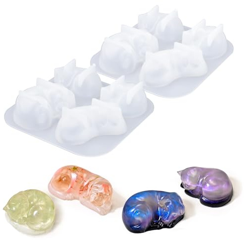 Modixun Lot de 2 moules en résine époxy 3D en forme de chien et de chat endormi pour préserver les poils et les cendres d'animaux domestiques, souvenirs d'animaux domestiques, cadeaux de perte
