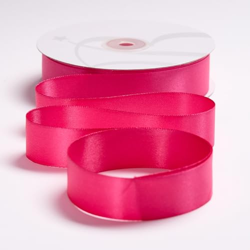 Nastro Doppio Raso 25mm X 50 Metri per Artigianato, Natale, Decorazioni, Adatto Per confezionare Regali, Feste di Compleanno, Matrimoni, Bomboniere (Fucsia)