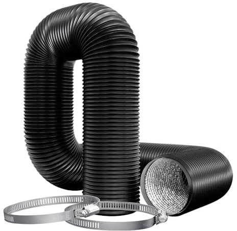 8 Inch (200mm) Flexible Aluminum PVC Ventilation Ducting Hose - 5m Black Air Duct Pipe for Extractor Fan, Hydroponics, Grow Tents, Dryer Vents