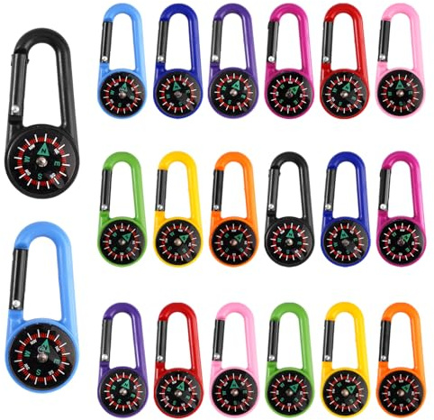 20 Pièces Mini Mousqueton Multifonction avec Boussole avec Mousqueton | 10 Couleurs Mini Boussole Enfant, Pocket Compass pour L'extérieur, Voyages, Randonnée, Camping, Voyages, Navigation, Urgences
