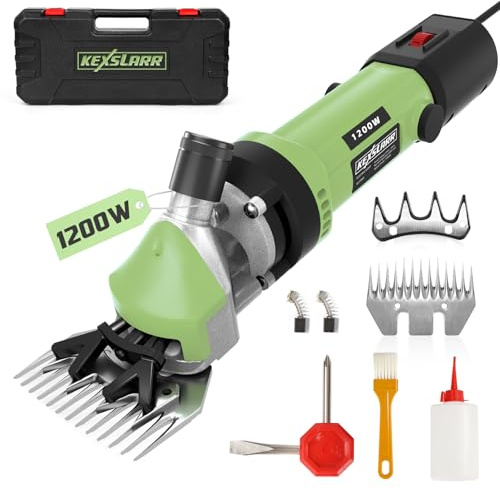 KEXSLARR 1200 W High Power - Cesoia elettrica per pecore, 6 velocità, 3200 giri/min, con lama a 13 denti, set in valigetta per pecore, alpaca, capre, cavalli (verde)