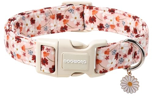 DOGWONG Flower Dog Collar, Spring Summer Cute Dog Collar Durable Soft Fabric Girl Cotton Pet Collars Boy Puppy Collars for Small Medium Large Dogs, S