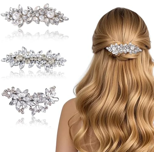 3 Pezzi Fermagli per Capelli Strass, Spille Decorative per Damigella d'Onore Fiore Copricapo Matrimonio Fermagli per Capelli Eleganti da Donna Accessori per Capelli Matrimonio, Accessori capelli sposa
