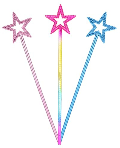 Larrel 3PCS Star Magic Wands, 13 Inch Princess Fairy Wands, Star Wand, Angel Magical Wand for Birthday, Party, Halloween, Christmas, Masquerade Dress Up, Cosplay, Gift (Pink, Blue, Rainbow)