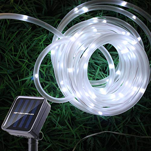 Sunboia Tubo di luce solare, 23 m, 50 LED, per esterni, tubo di rame, catena di luci solari per esterni, illuminazione natalizia per giardino, esterno, bianco decorativo