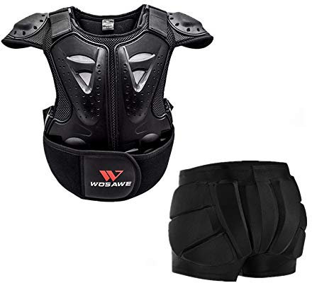 WOSAWE Sets de Protection Enfant Respirant Veste de Protection de Moto + 3D Protection de Fesse Shorts pour Ski/Snowboard/Patinage Unisexe (Ensembles S)