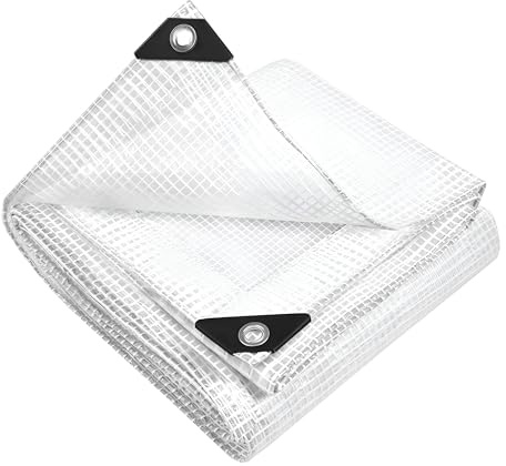 4m x 4m Clear Leno Tarpaulin - Heavy-Duty Waterproof 100 GSM Reinforced Transparent Tarp Sheet with Mesh Support, Rubber Strengthened Corners - UV‑Resistant Cover for Garden, Greenhouse, Groundsheet