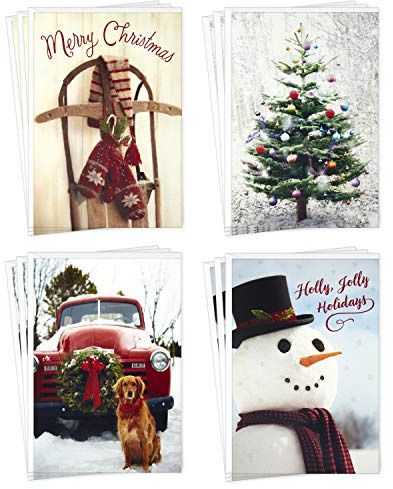 Hallmark Boxed Christmas Cards with Envelopes, Vintage Red Truck (4 Assorted Designs, 12 Cards and Envelopes)