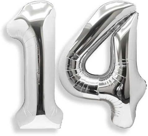 AULE Silver Number 14 Balloon 40 Inch Giant 0-60 Foil Large Balloons | Big Mylar 14 Number Balloon Helium Huge Jumbo for Happy 14th Birthday Party Anniversary Decorations Supplies
