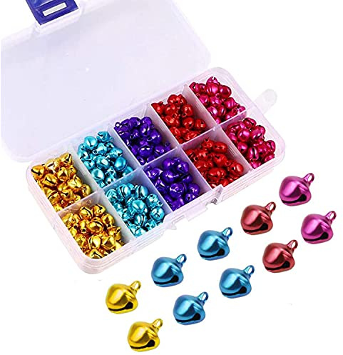 TRLREQ 300 cascabeles multicolor de aluminio, 8 mm, para decoraciones de Navidad, manualidades y joyería, con ojal y caja de almacenamiento